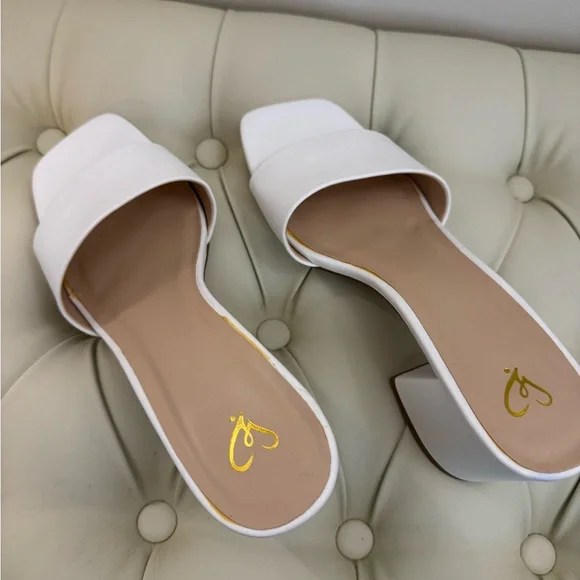 Windsor White Wedge Sandal Slides - Picture 3 of 5